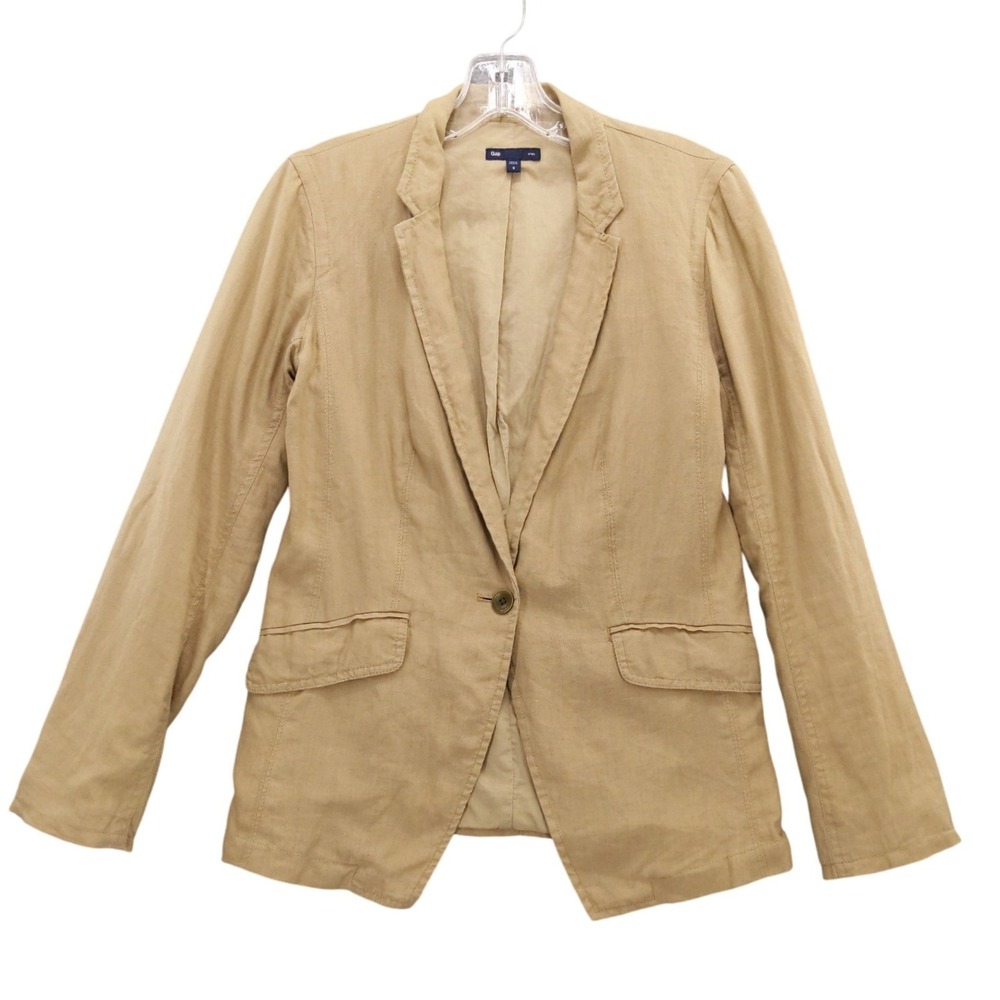 Gap Linen‎ Blend Blazer Women's Size 2 Button Front Pockets Tan Casual